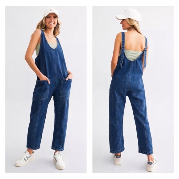 WE THE FREE People High Roller Jumpsuit Slouchy Denim Overall Oversized Women L - Picture 3 of 13